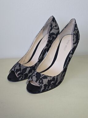 Nine West Black Lace Peep-Toe Heels